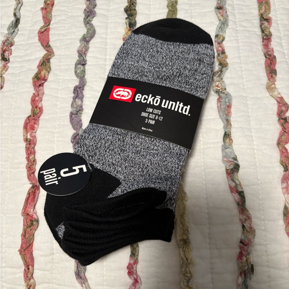 Ecko Unlimited Men's Black and Gray Low Cut Socks - 5 Pair